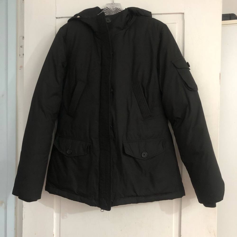 LOFT Black Hooded Puffer Down Jacket